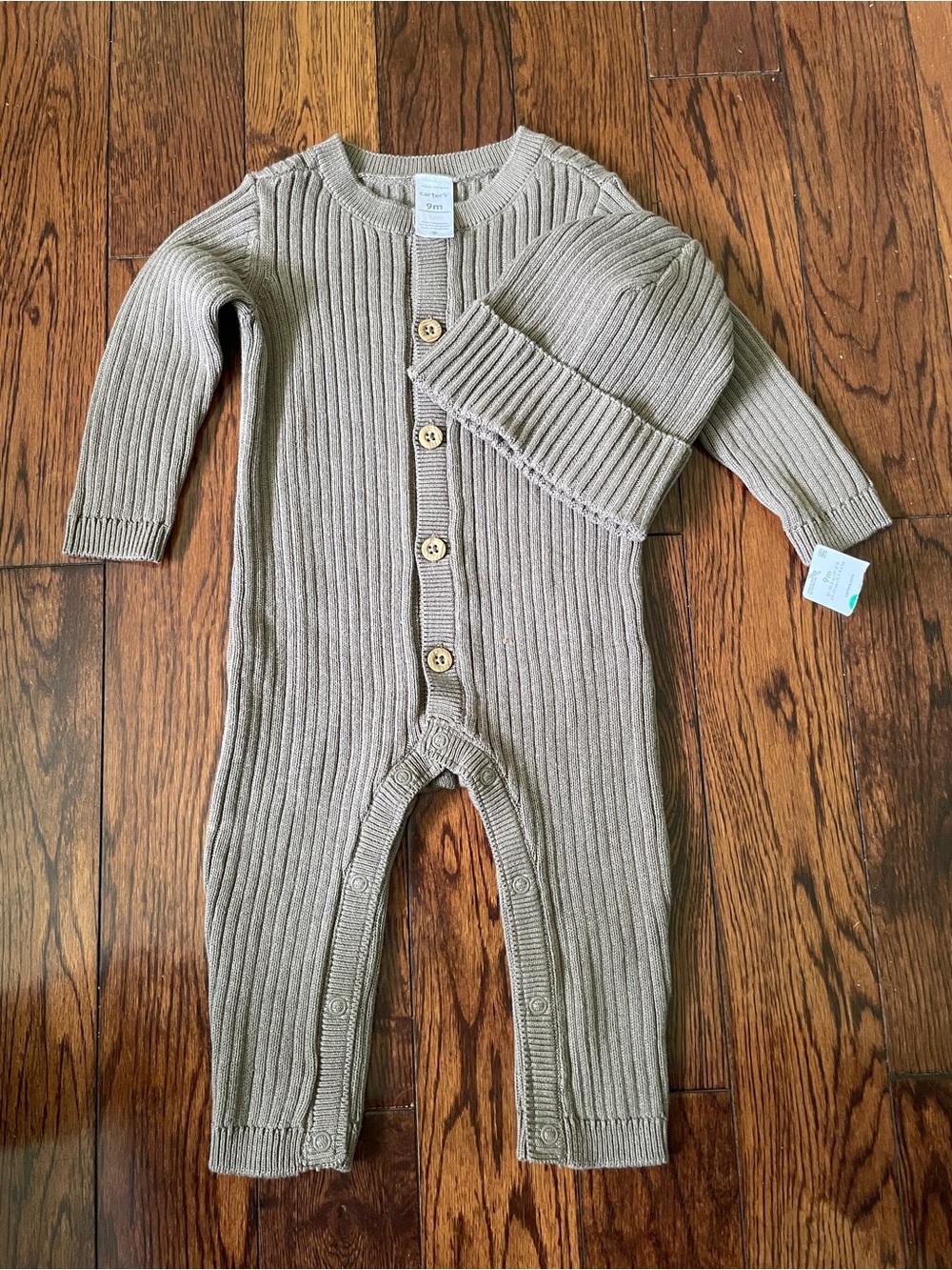 NWT Ribbed Knit Baby One-Piece with Hat set